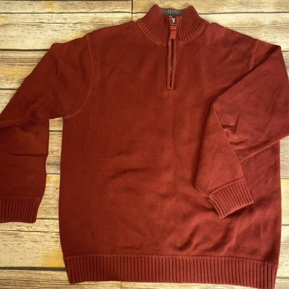 Eddie Bauer 100% Cotton Men's Rust Colored "Dad" 1/4 zip, Mock Neck Sweater - Picture 1 of 7